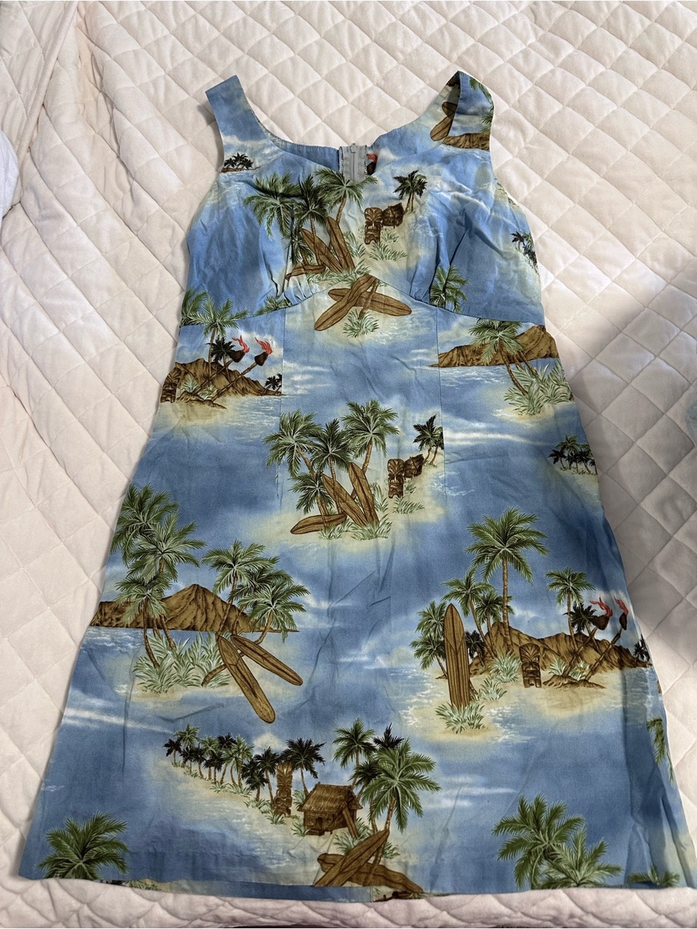 Made in Hawaii Dress Blue Palm Print Sundress Tiki Palm Trees